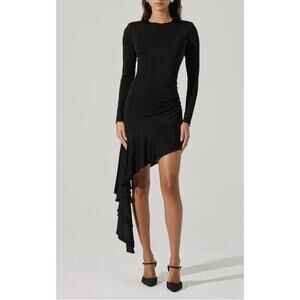 ASTR the Label Metallic Long Sleeve Asymmetric Hem Mini Dress Medium NWOT